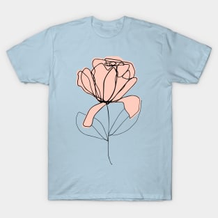 One Line Art Flower In Brown Terracotta T-Shirt